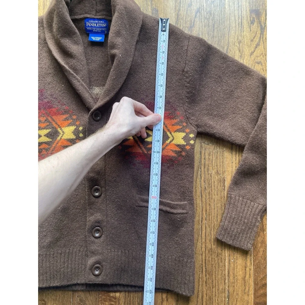 Pendleton Cardigan Sweater Womens XS Shawl Collar Aztec 100% Wool Chimayo Brown - Picture 7 of 9